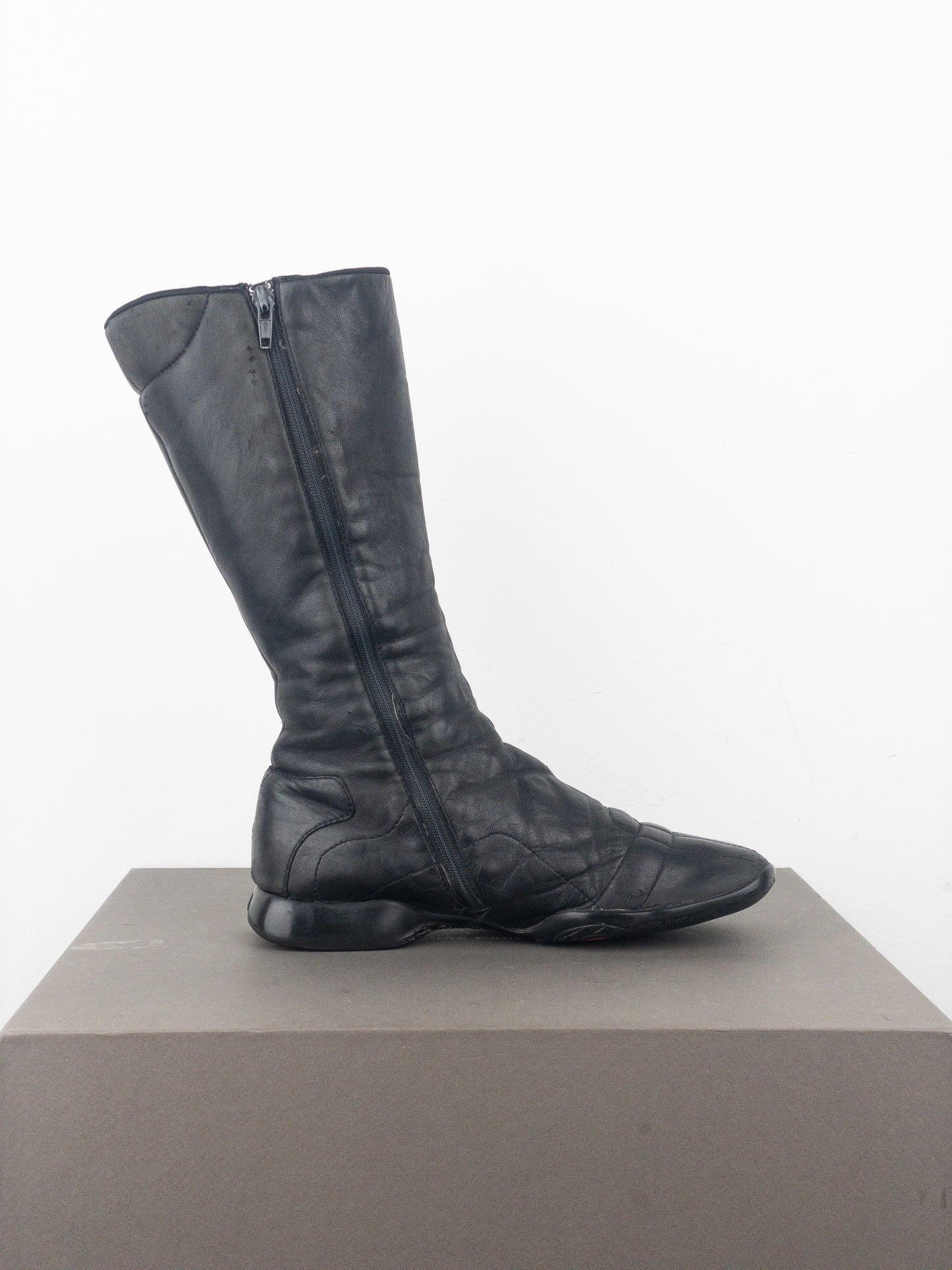 Prada AW99 Knee High Square Toe Biker Moto Sports Boots