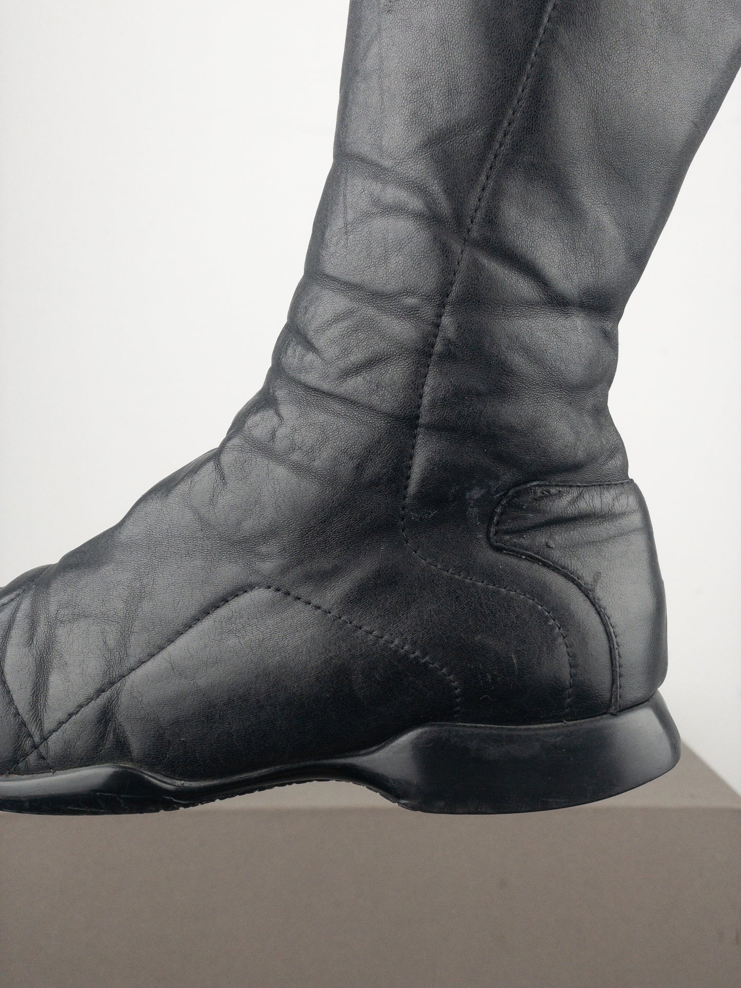 Prada AW99 Knee High Square Toe Biker Moto Sports Boots