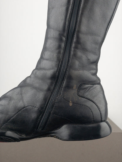 Prada AW99 Knee High Square Toe Biker Moto Sports Boots