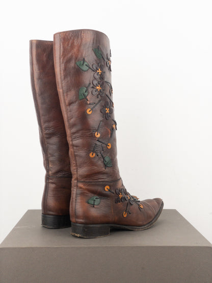 Prada AW99 Knee High Flowers Leaves Riding Boots