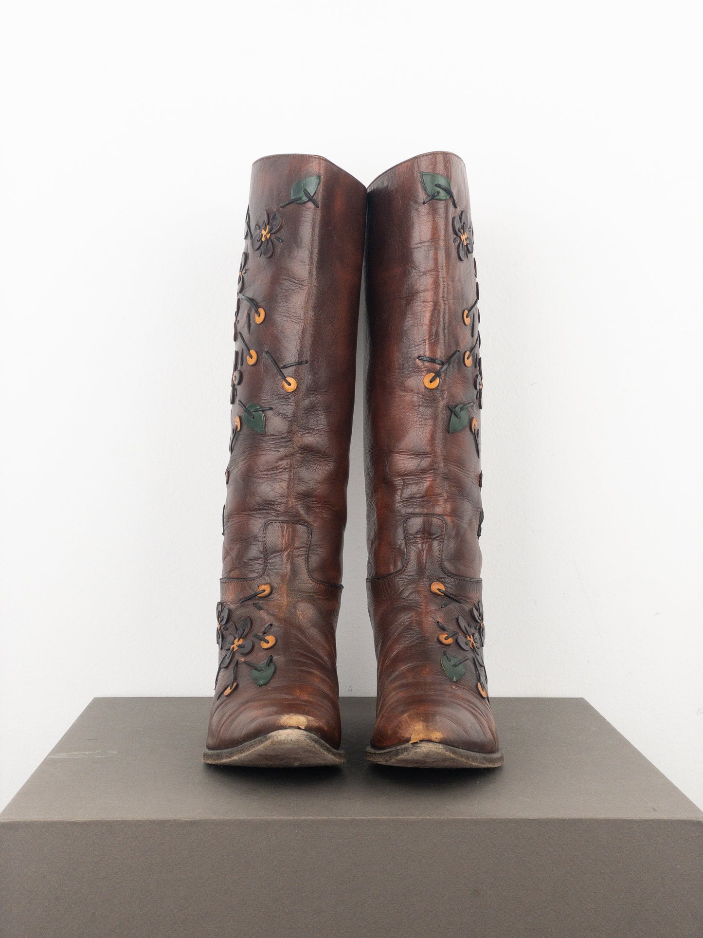 Prada AW99 Knee High Flowers Leaves Riding Boots