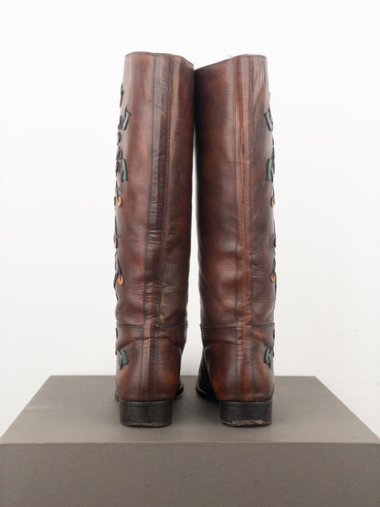 Prada AW99 Knee High Flowers Leaves Riding Boots