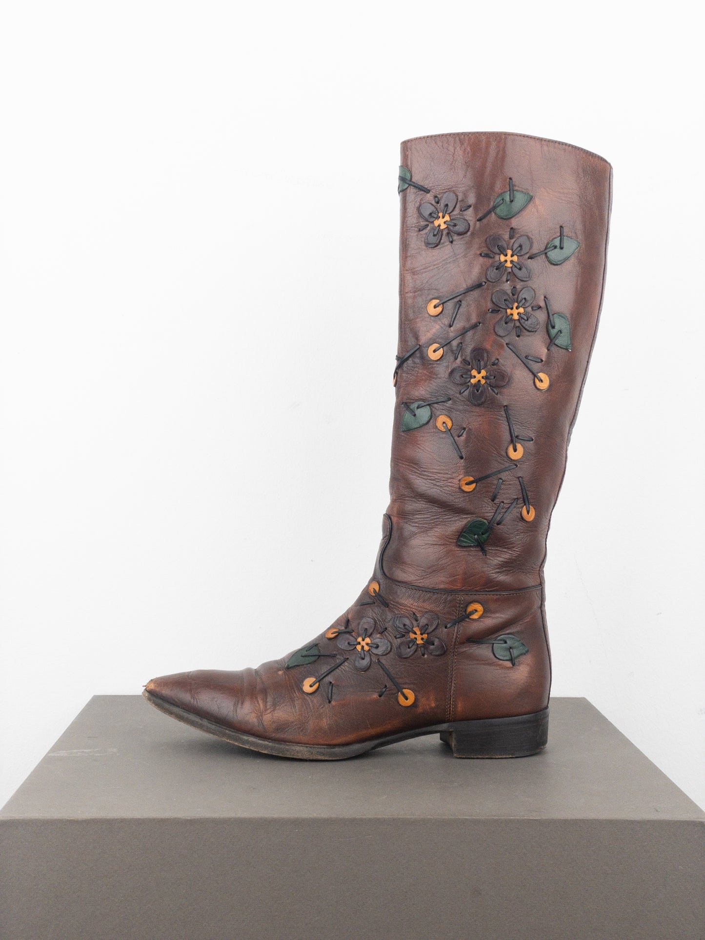 Prada AW99 Knee High Flowers Leaves Riding Boots