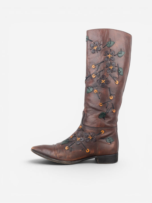 Prada AW99 Knee High Flowers Leaves Riding Boots – photo 3