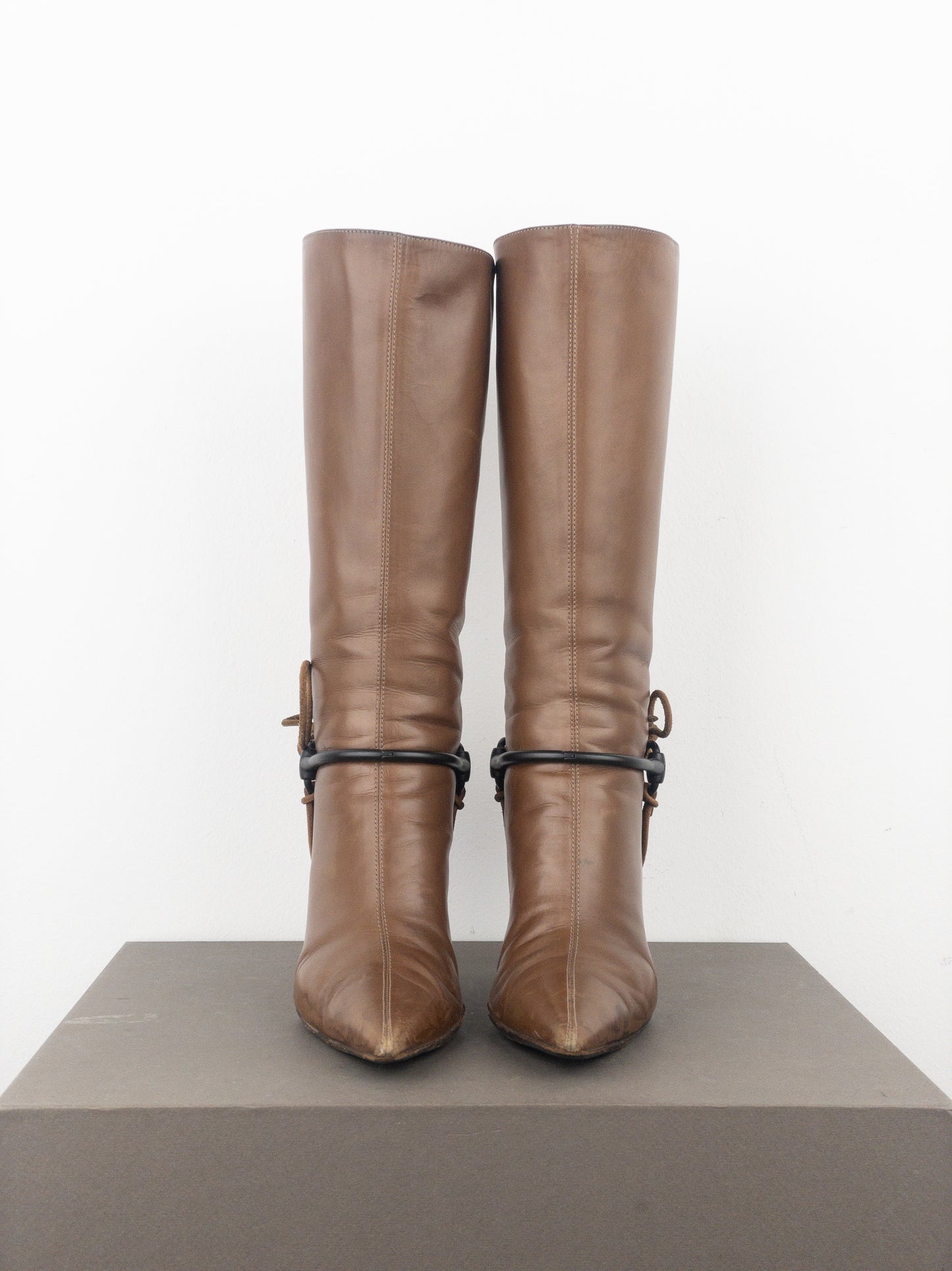 Gucci by Tom Ford AW99 Horsebit Stirrup Harness Riding Heel Boots