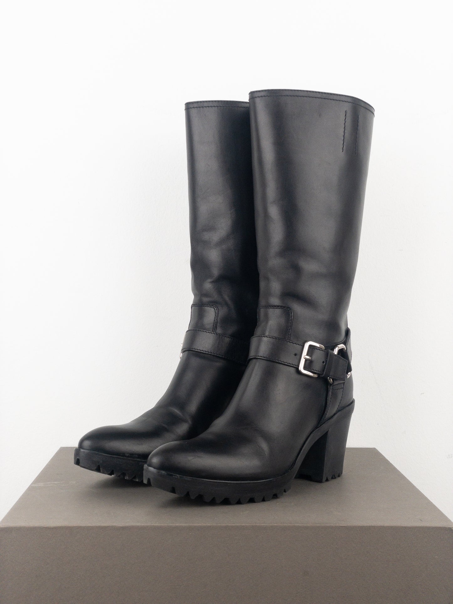 Prada 2000s Knee-High Harness Buckle Biker Cowboy Boots