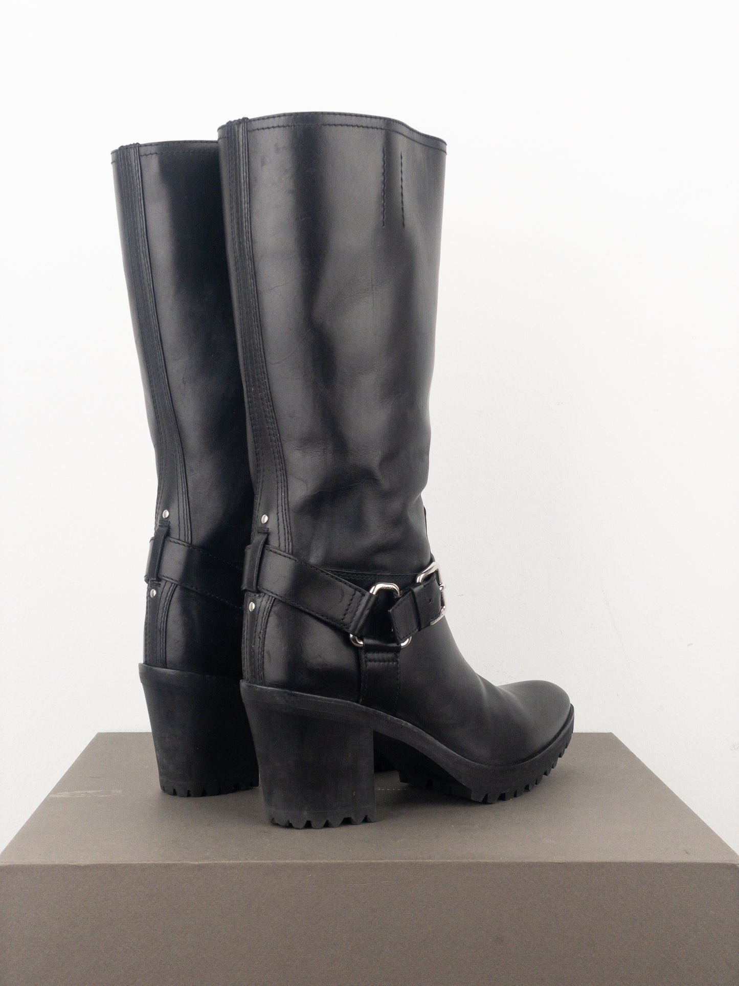 Prada 2000s Knee-High Harness Buckle Biker Cowboy Boots