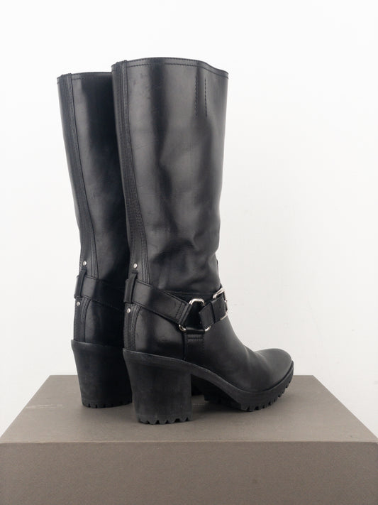 Prada 2000s Knee-High Harness Buckle Biker Cowboy Boots