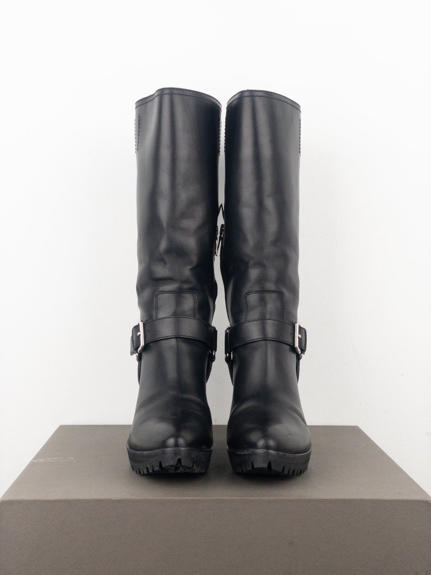 Prada 2000s Knee-High Harness Buckle Biker Cowboy Boots