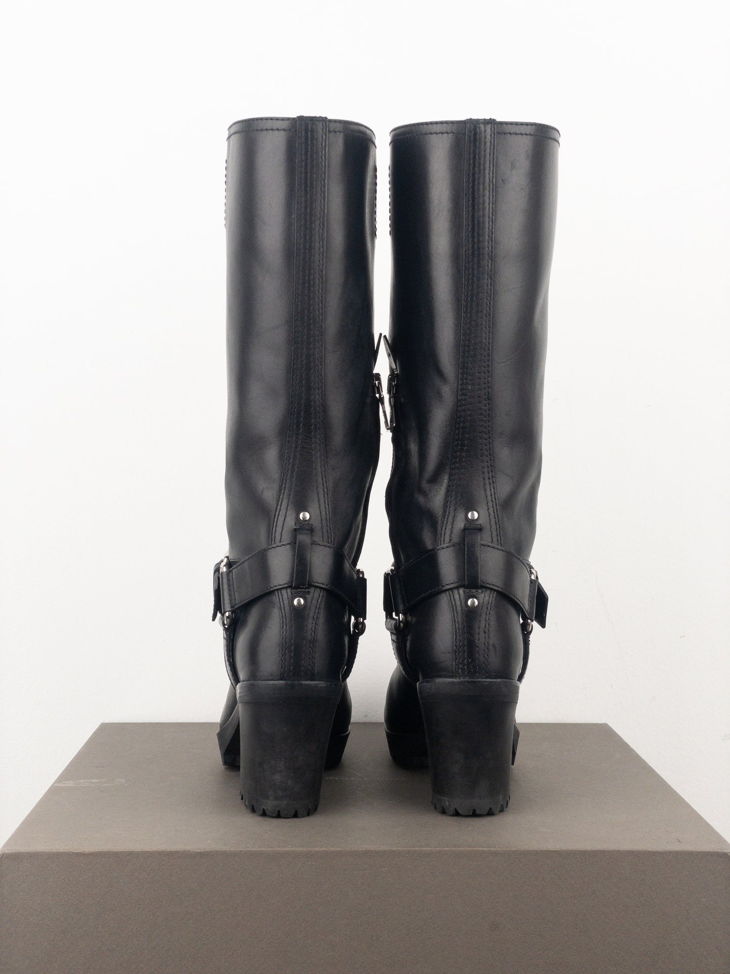 Prada 2000s Knee-High Harness Buckle Biker Cowboy Boots