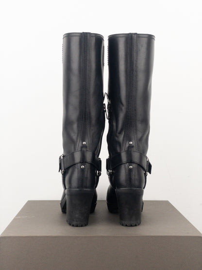 Prada 2000s Knee-High Harness Buckle Biker Cowboy Boots