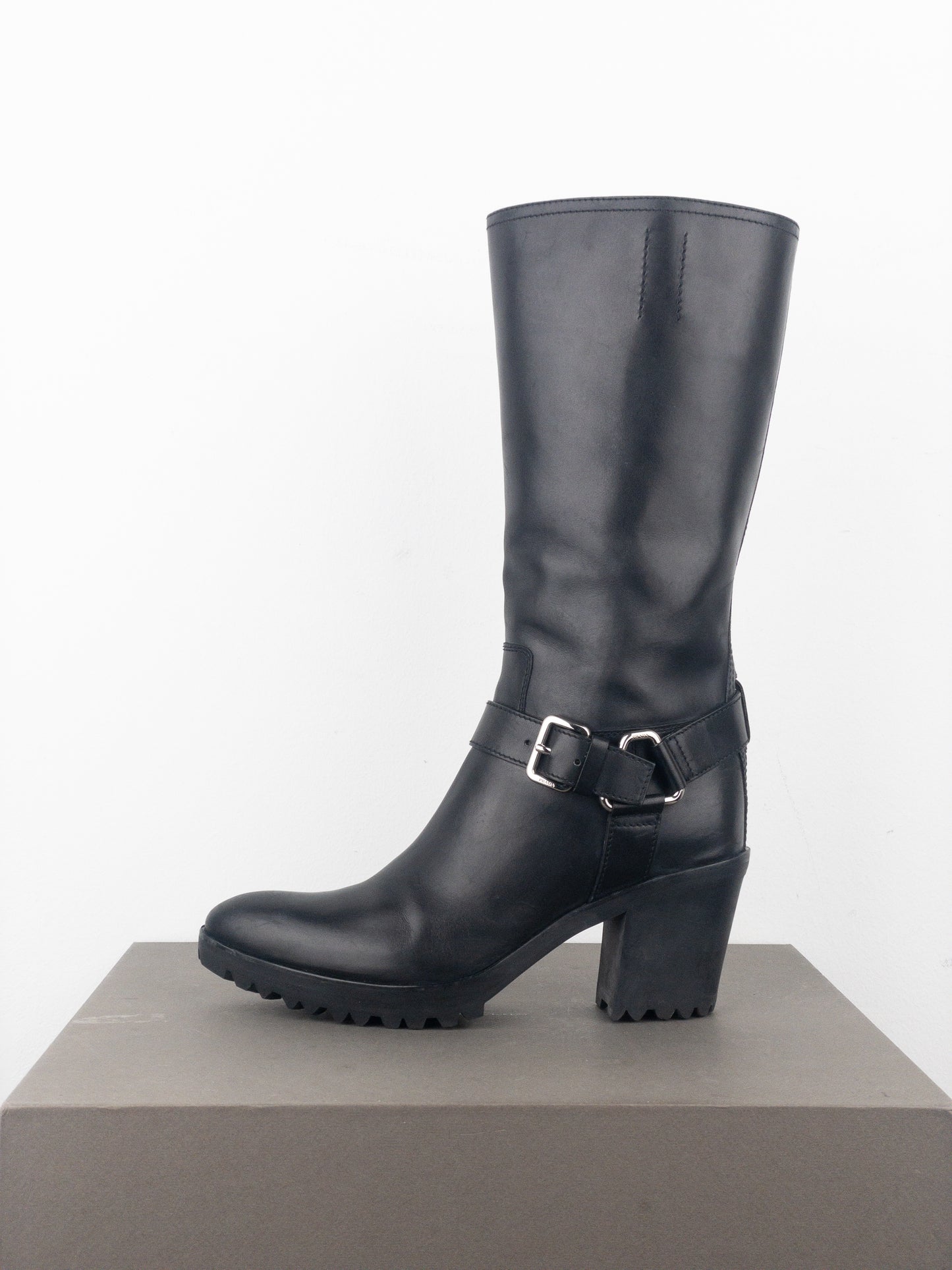 Prada 2000s Knee-High Harness Buckle Biker Cowboy Boots
