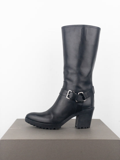 Prada 2000s Knee-High Harness Buckle Biker Cowboy Boots