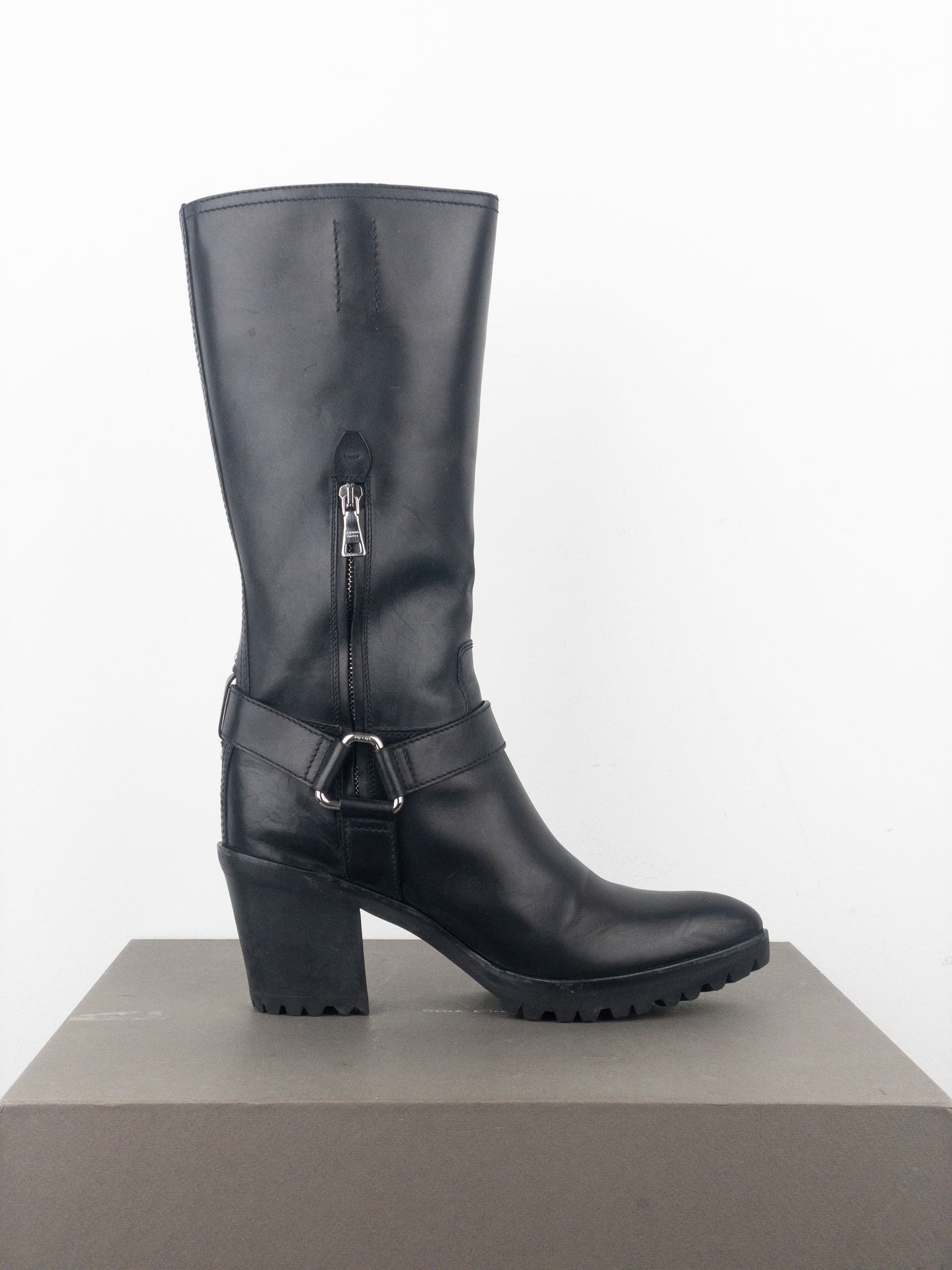 Prada 2000s Knee-High Harness Buckle Biker Cowboy Boots