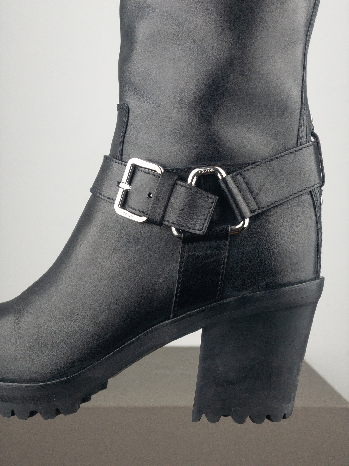 Prada 2000s Knee-High Harness Buckle Biker Cowboy Boots