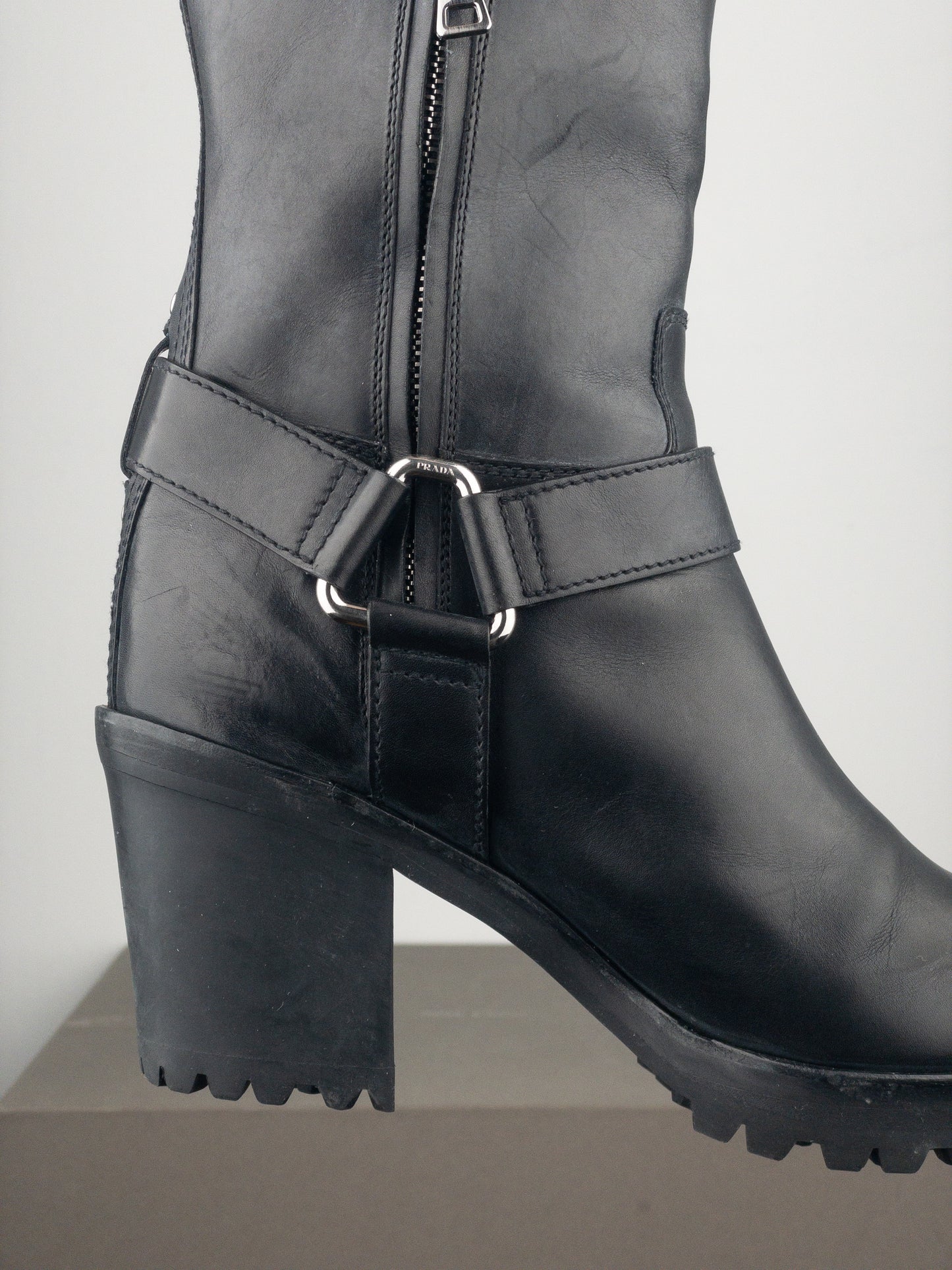 Prada 2000s Knee-High Harness Buckle Biker Cowboy Boots