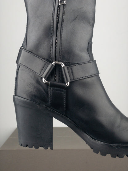 Prada 2000s Knee-High Harness Buckle Biker Cowboy Boots