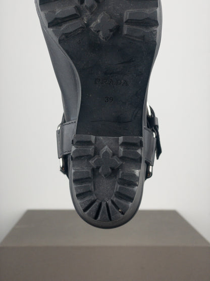 Prada 2000s Knee-High Harness Buckle Biker Cowboy Boots