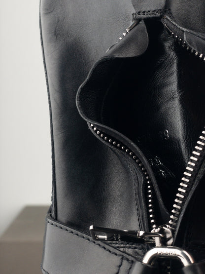 Prada 2000s Knee-High Harness Buckle Biker Cowboy Boots