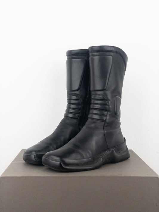 Prada AW99 Mid-Calf Square-Toe Astro Moto Biker Boots