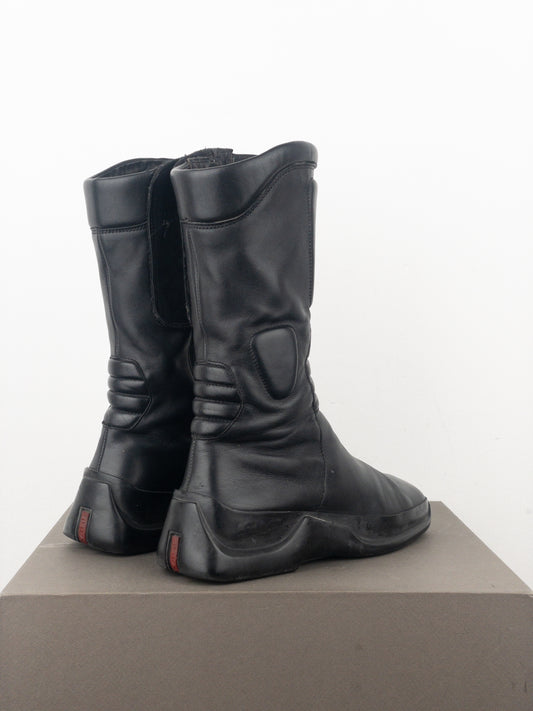 Prada AW99 Mid-Calf Square-Toe Astro Moto Biker Boots