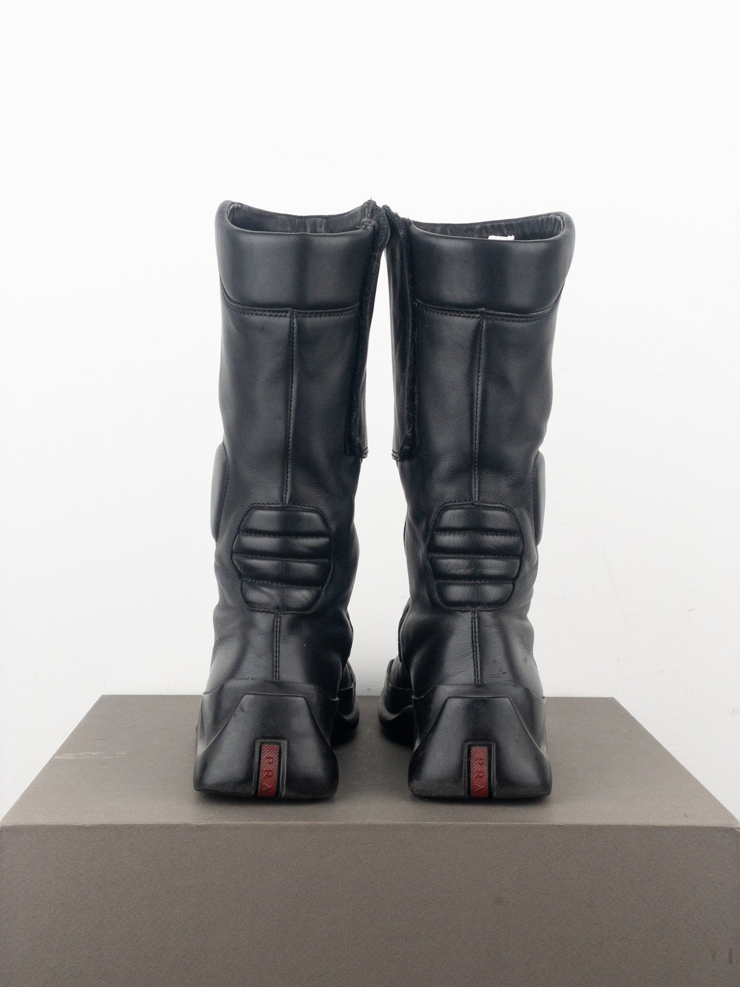 Prada AW99 Mid-Calf Square-Toe Astro Moto Biker Boots