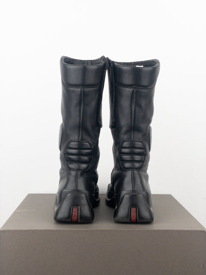 Prada AW99 Mid-Calf Square-Toe Astro Moto Biker Boots