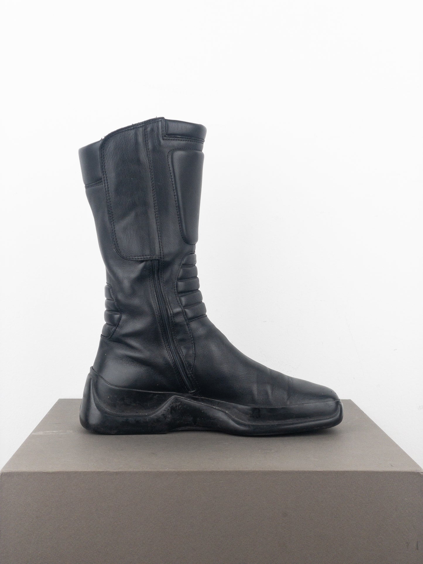 Prada AW99 Mid-Calf Square-Toe Astro Moto Biker Boots