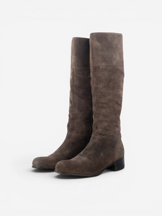 Miu Miu 2000s Knee-High Suede Cowboy Riding Boots