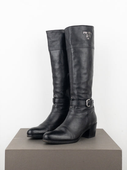 Prada SS06 Knee-High Buckle Biker Riding Boots