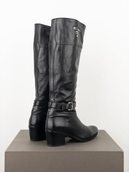 Prada SS06 Knee-High Buckle Biker Riding Boots