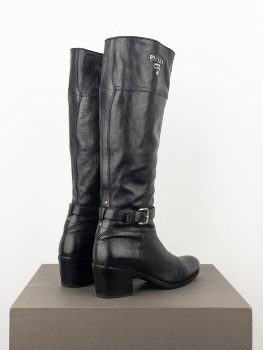 Prada SS06 Knee-High Buckle Biker Riding Boots