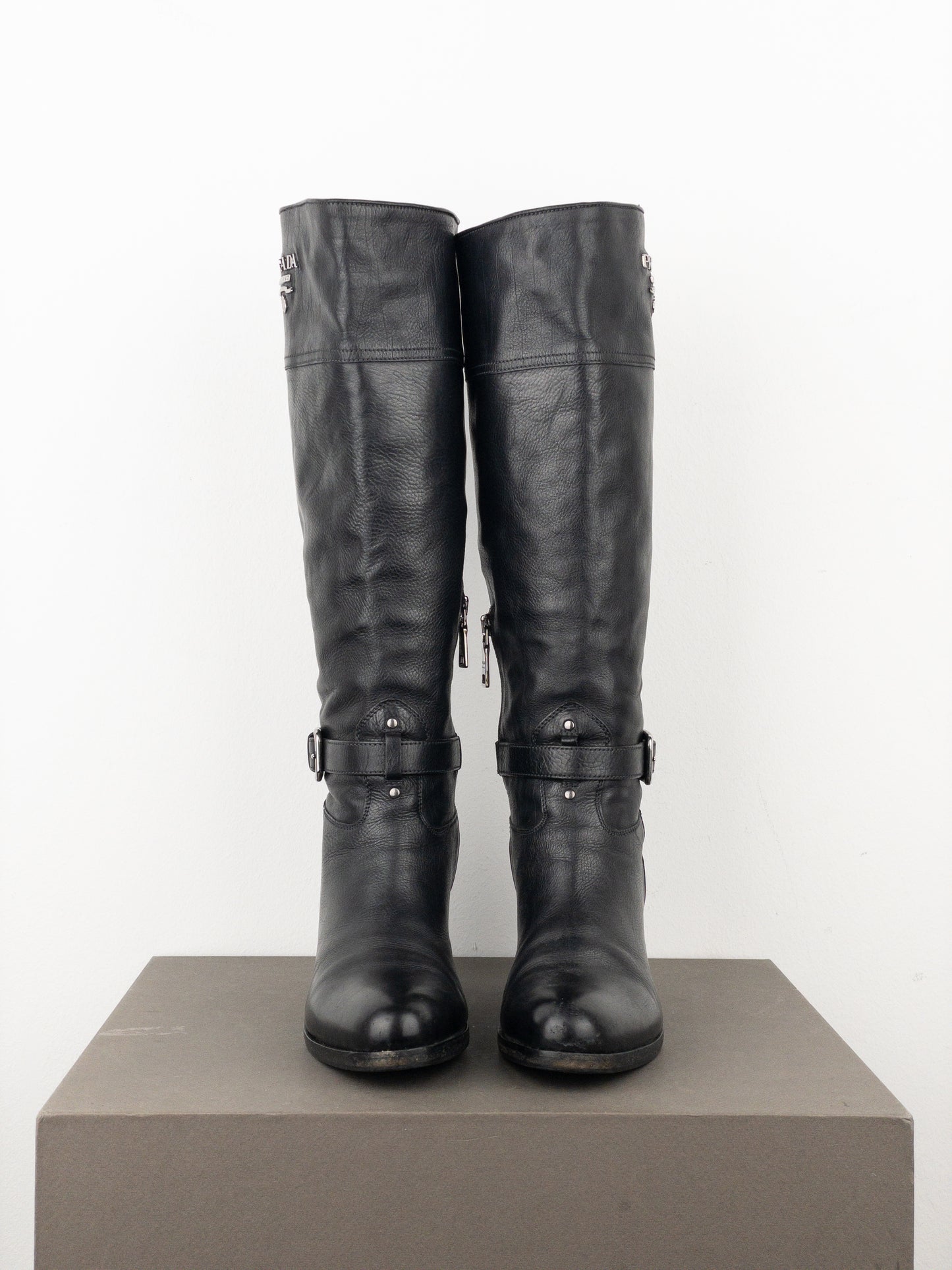 Prada SS06 Knee-High Buckle Biker Riding Boots