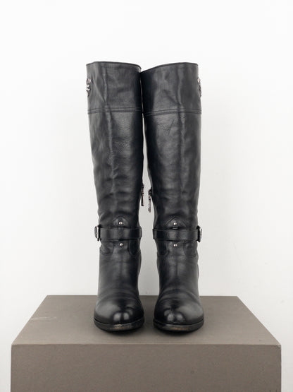Prada SS06 Knee-High Buckle Biker Riding Boots
