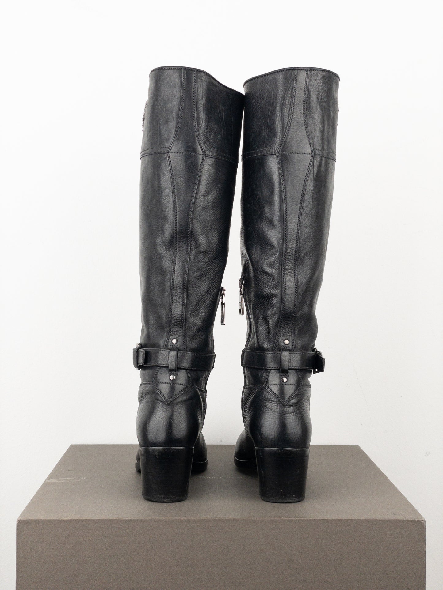 Prada SS06 Knee-High Buckle Biker Riding Boots