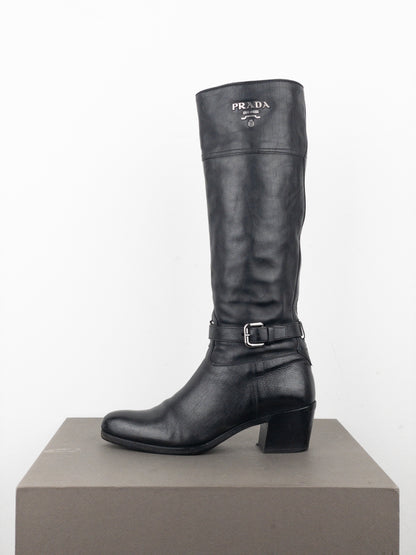 Prada SS06 Knee-High Buckle Biker Riding Boots