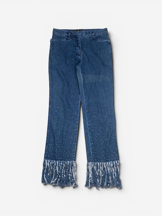 Fendi 2000s Fringe Rhinestone Denim Jeans