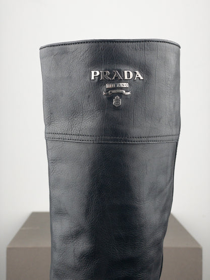 Prada SS06 Knee-High Buckle Biker Riding Boots
