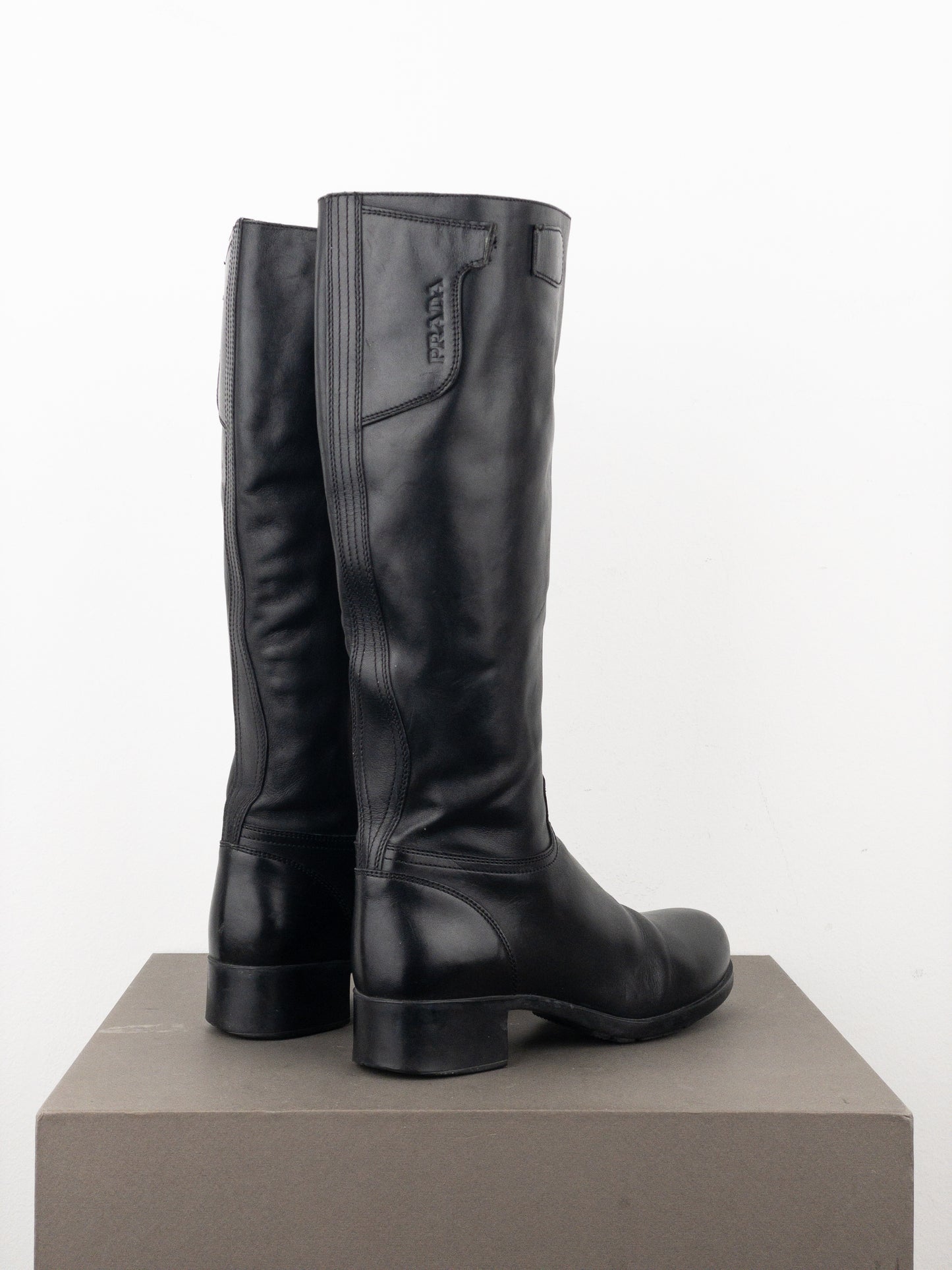 Prada 2000s Knee High Riding Biker Boots