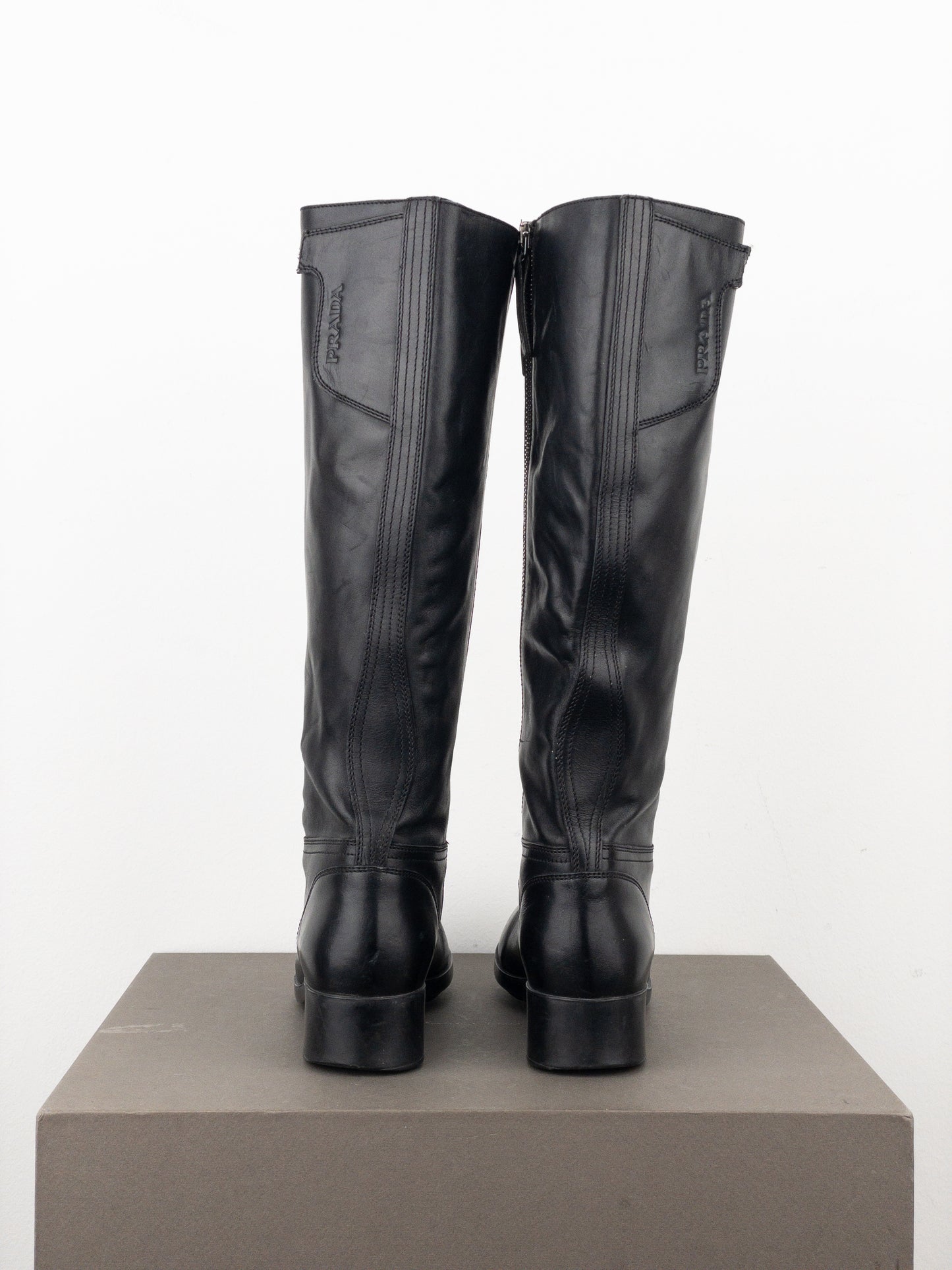 Prada 2000s Knee High Riding Biker Boots