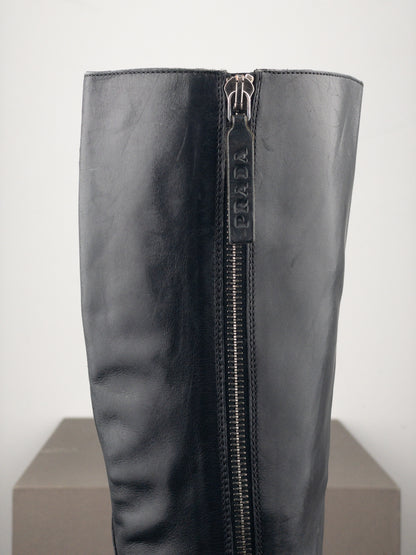 Prada 2000s Knee High Riding Biker Boots