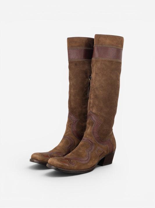 Miu Miu 2000s Knee-High Suede Cowboy Boots