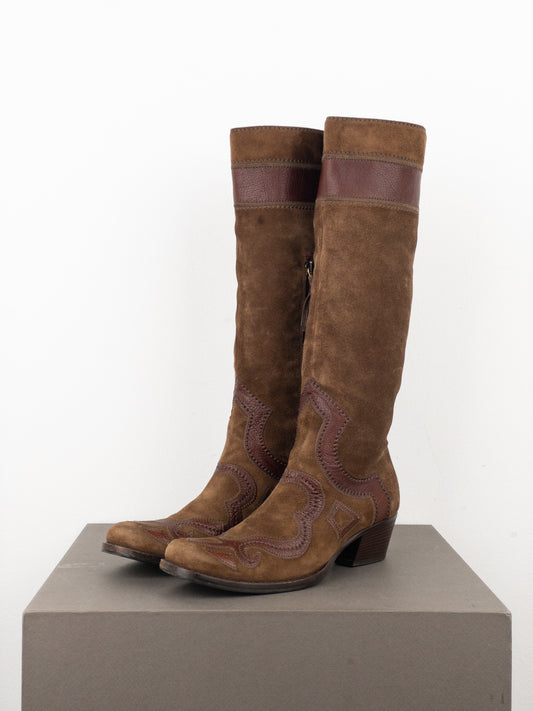 Miu Miu 2000s Knee-High Suede Cowboy Boots