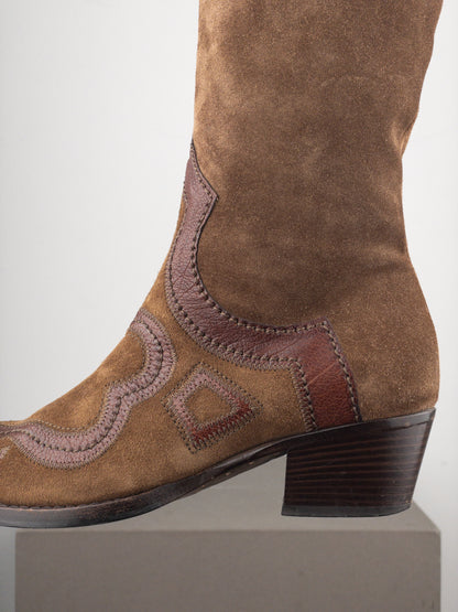 Miu Miu 2000s Knee-High Suede Cowboy Boots