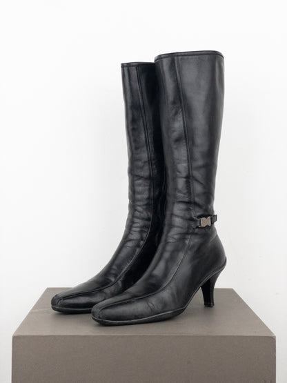 Prada 2000s Knee-High Sports Buckle Kitten Heel Boots