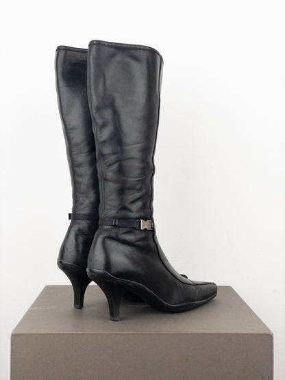 Prada 2000s Knee-High Sports Buckle Kitten Heel Boots
