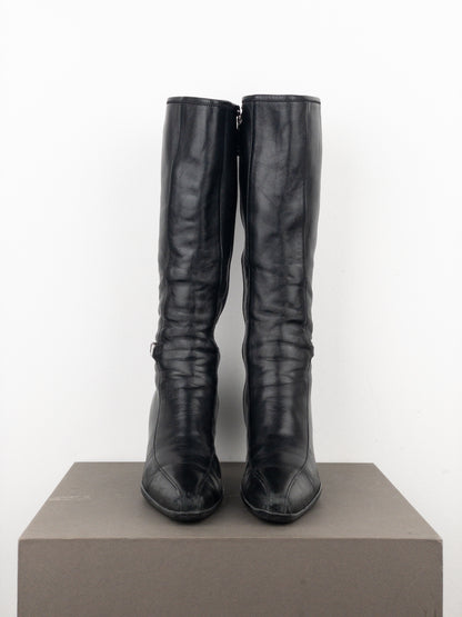 Prada 2000s Knee-High Sports Buckle Kitten Heel Boots