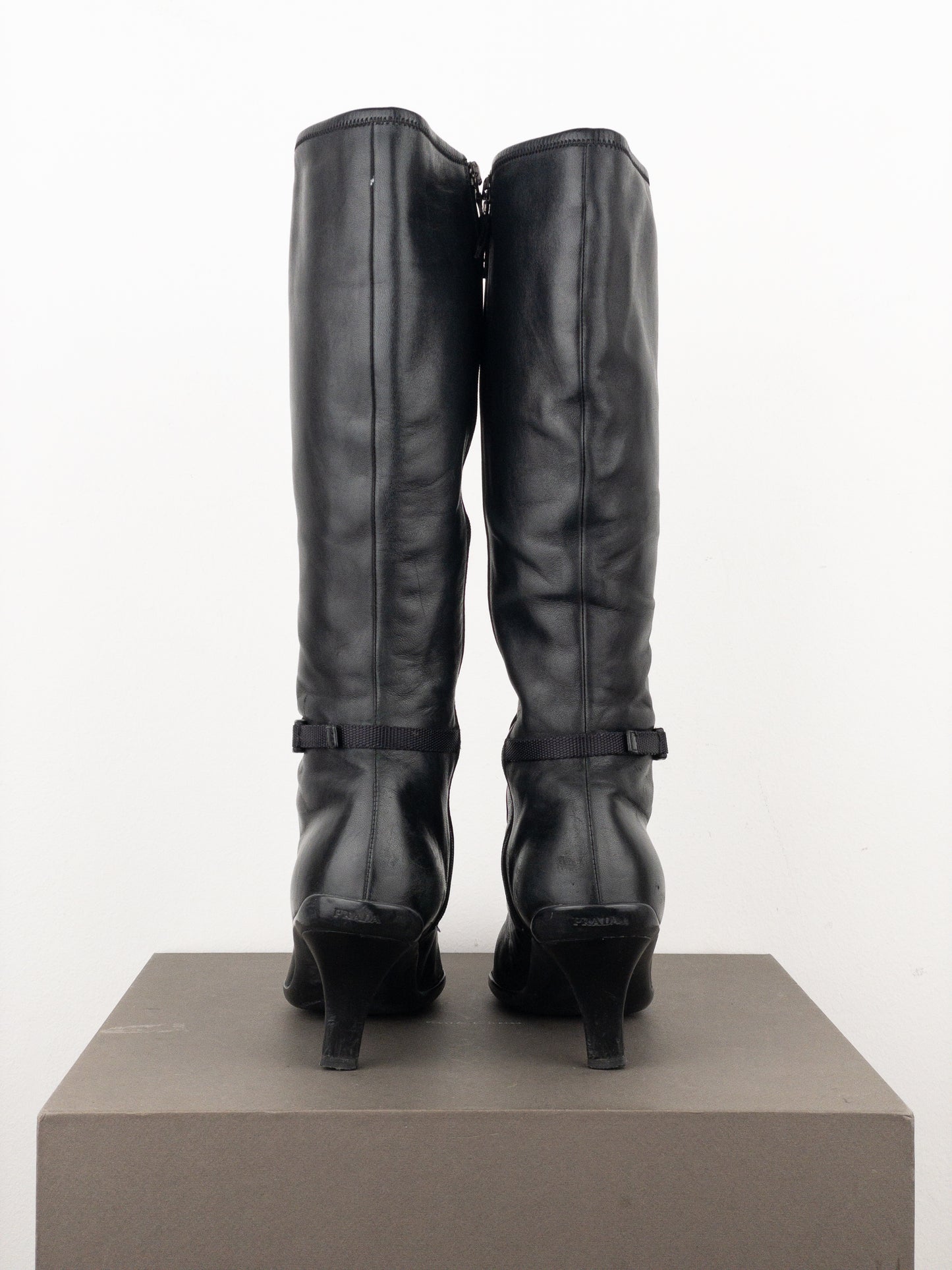 Prada 2000s Knee-High Sports Buckle Kitten Heel Boots