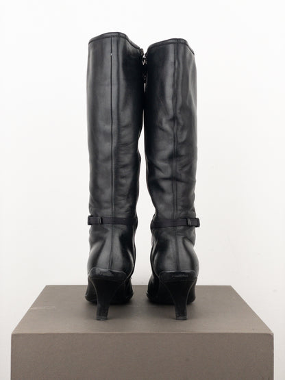 Prada 2000s Knee-High Sports Buckle Kitten Heel Boots