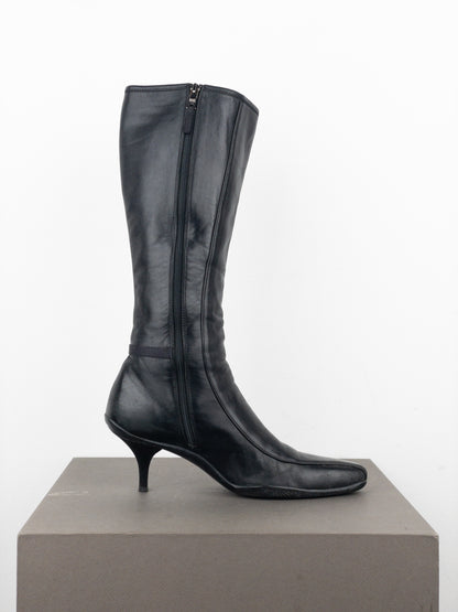 Prada 2000s Knee-High Sports Buckle Kitten Heel Boots